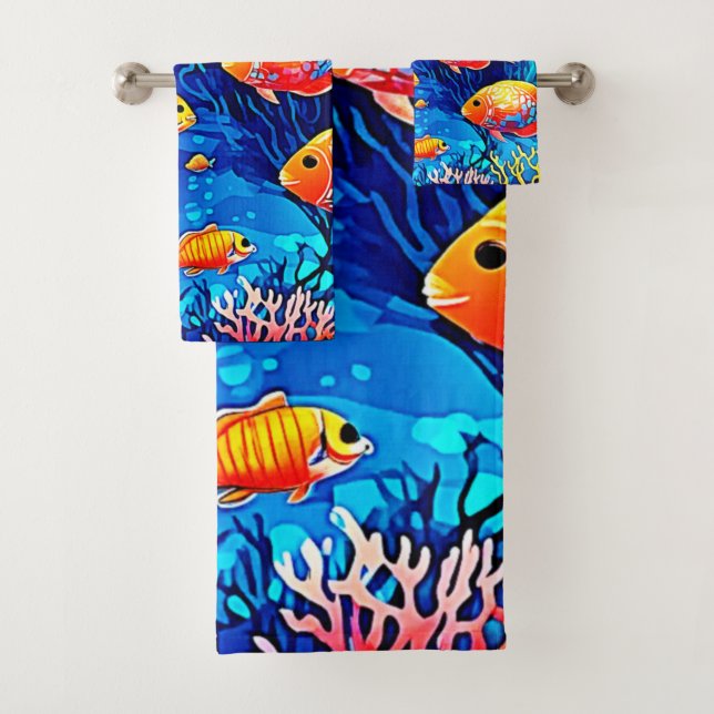 Coral Reef Fish Art Bath Towel Set (Insitu)