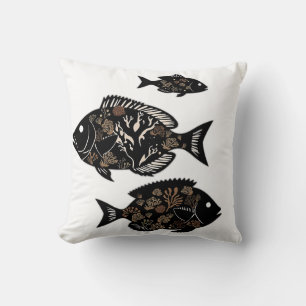 Coral Reef Fish Silhouettes Throw Pillow