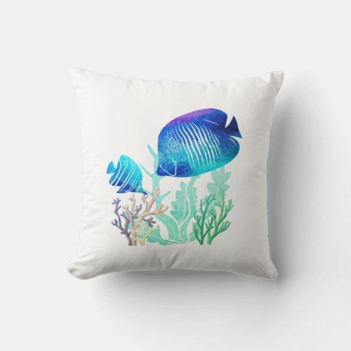 Coral Reef Fish Watercolor Marine Life Art Throw Pillow