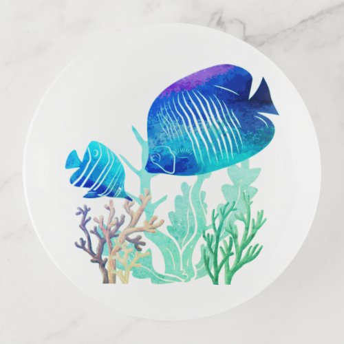 Coral Reef Fish Watercolor Style Marine Life Art Trinket Tray