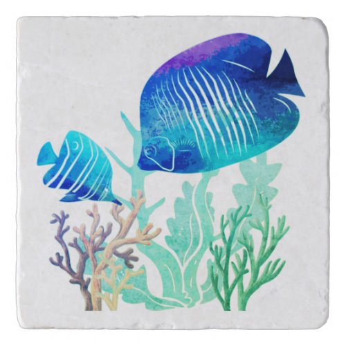 Coral Reef Fish Watercolor Style Marine Life Art Trivet