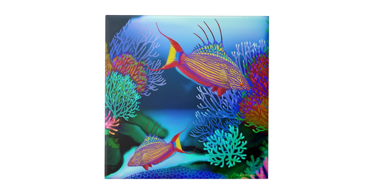 Coral Reef Flasher Wrasse Fish Tile | Zazzle