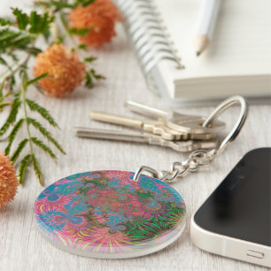 Coral Reef Fractal Abstract Art Keychain