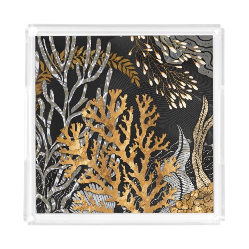 Coral Reef _ Gold and Pearl Symphony Acrylic Tray