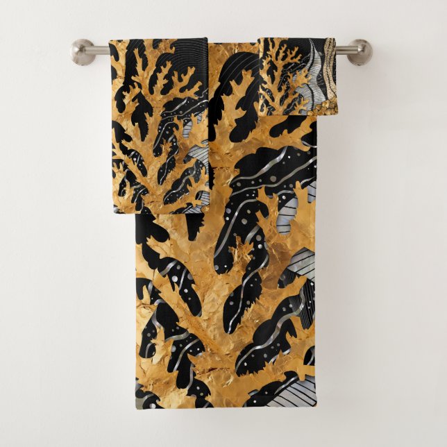 Coral Reef - Gold and Pearl Symphony Bath Towel Set (Insitu)