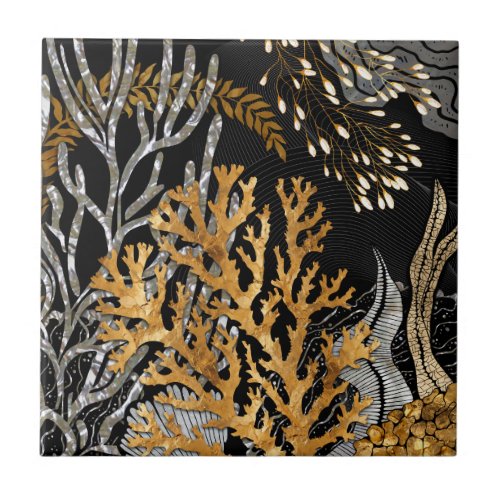 Coral Reef _ Gold and Pearl Symphony Ceramic Tile