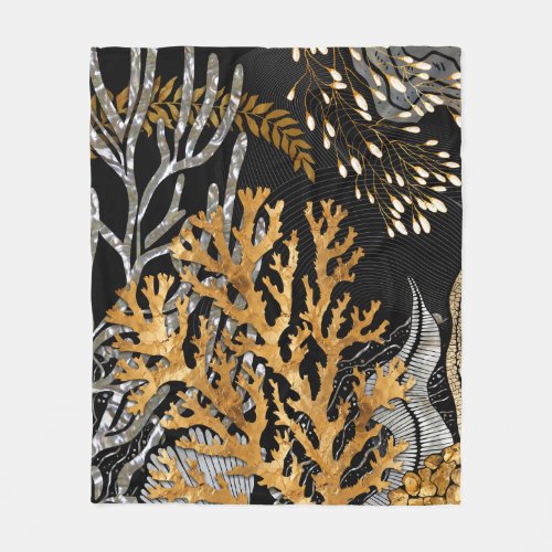 Coral Reef _ Gold and Pearl Symphony Fleece Blanket