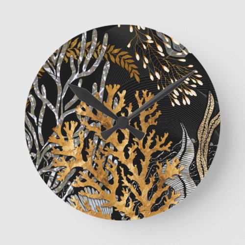 Coral Reef _ Gold and Pearl Symphony Round Clock
