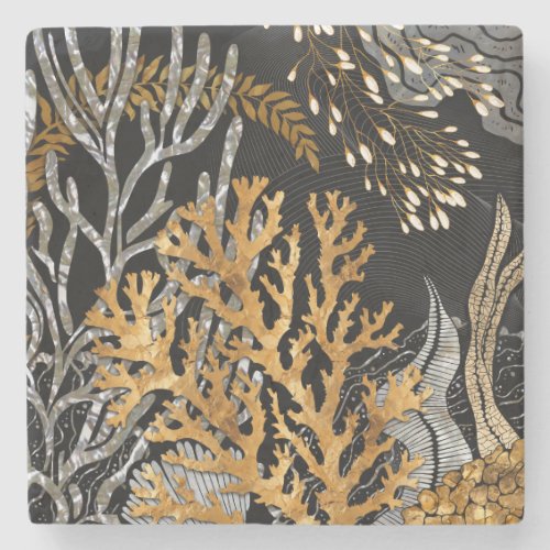 Coral Reef _ Gold and Pearl Symphony Stone Coaster