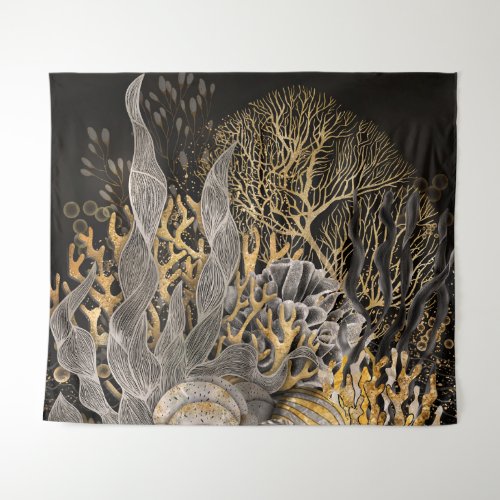 Coral Reef _ Gold and Pearl Symphony Tapestry