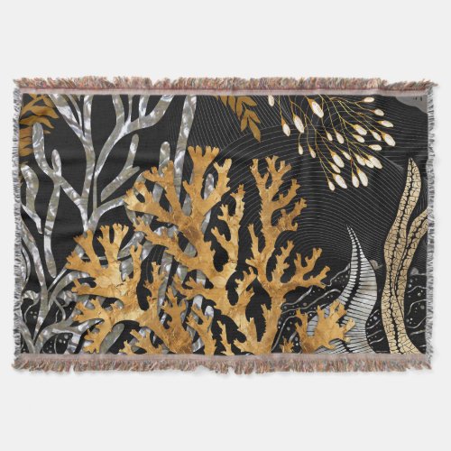 Coral Reef _ Gold and Pearl Symphony Throw Blanket