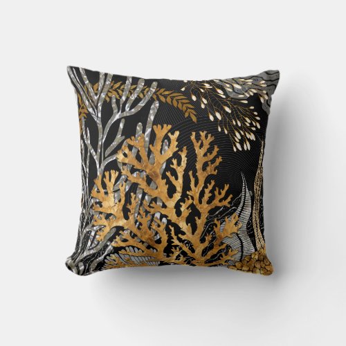 Coral Reef _ Gold and Pearl Symphony Throw Pillow