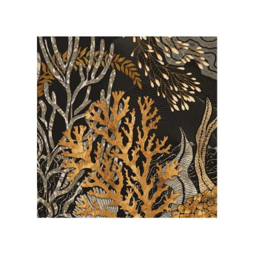 Coral Reef _ Gold and Pearl Symphony Wood Wall Art