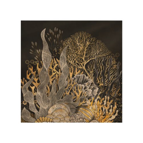 Coral Reef _ Gold and Pearl Symphony Wood Wall Art