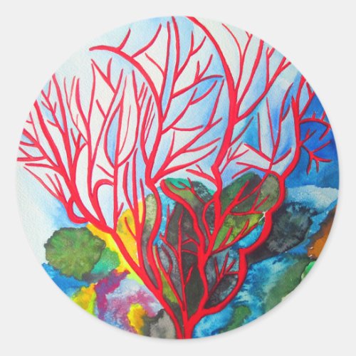 Coral Reef Great Barrier Reef ocean art Classic Round Sticker