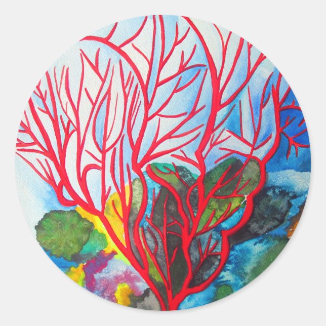 Coral Reef Great Barrier Reef ocean art Classic Round Sticker (Front)