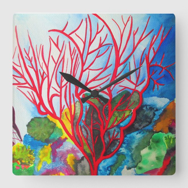 Coral Reef Great Barrier Reef ocean art Square Wall Clock (Front)