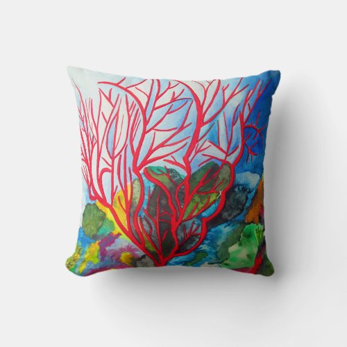 Coral Reef Great Barrier Reef watercolor art Throw Pillow