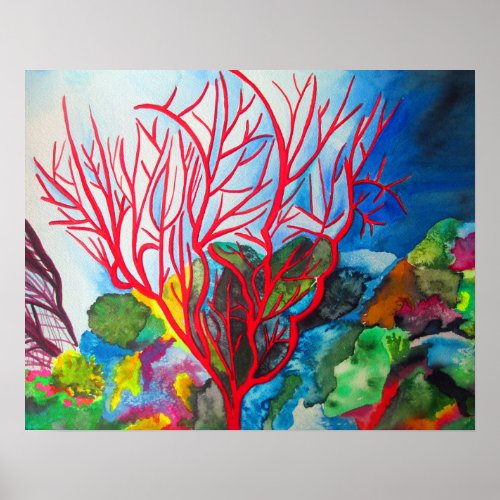 Coral reef Great Barrier Reef watercolour art Poster