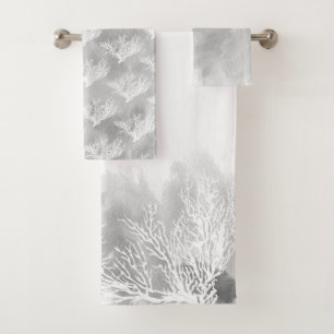 Coral reef grey watercolor nautical monogram bath towel set