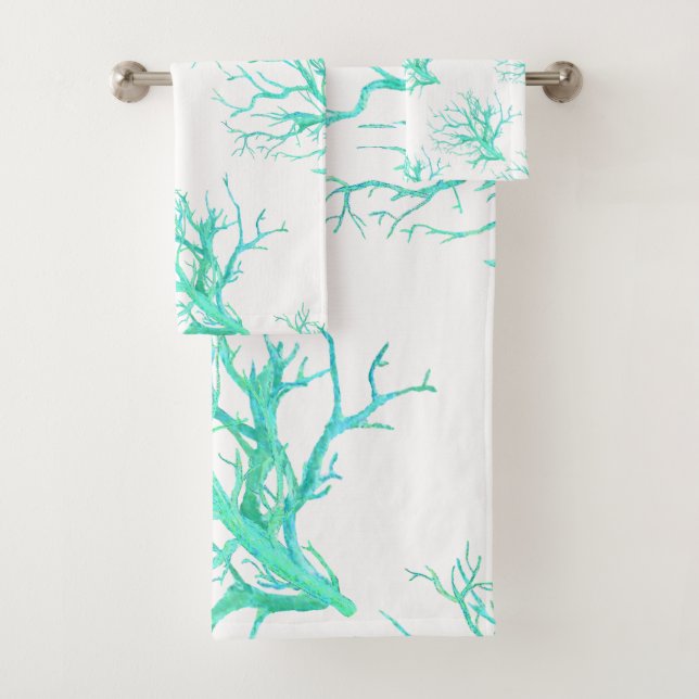 Coral reef in blue bath towel set (Insitu)