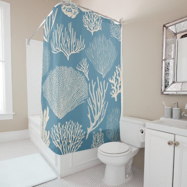 Coral reef in blue shower curtain (In Situ)