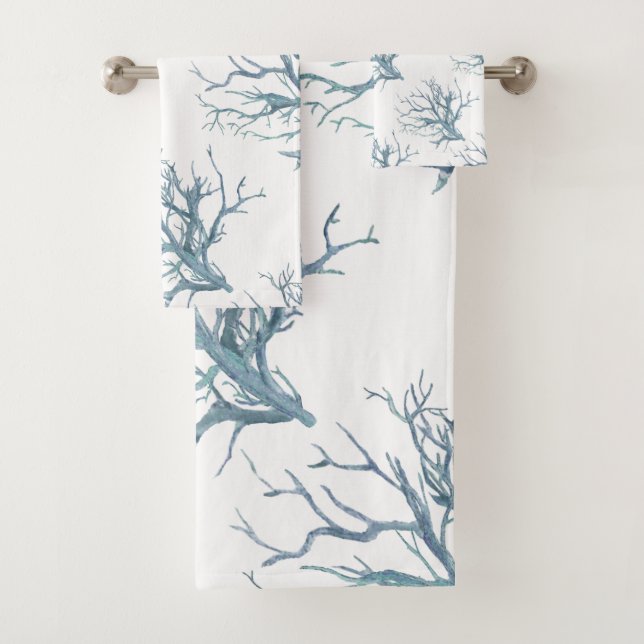 Coral reef in dark blue bath towel set (Insitu)