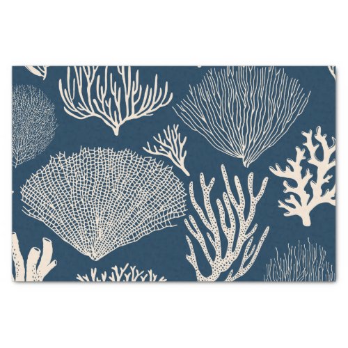 Coral reef in navy blue tissue paper