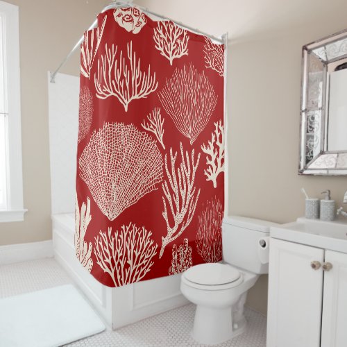 Coral reef in red shower curtain