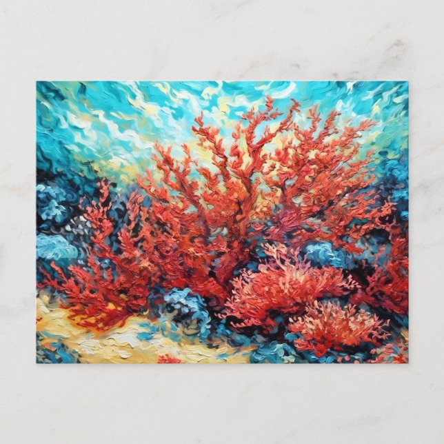 Coral Reef in Swirling Underwater Oil Painting Postcard (Front)