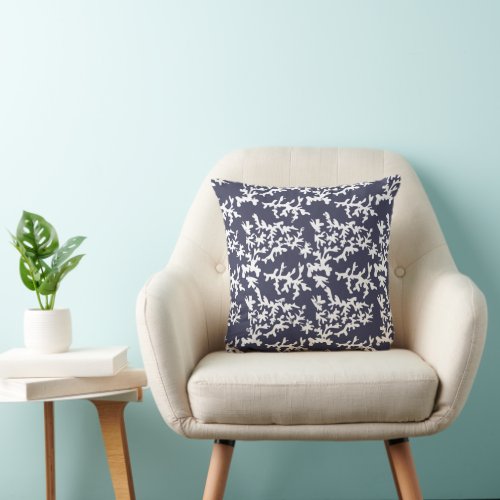 Coral Reef Indigo Blue and White Beach House  Throw Pillow