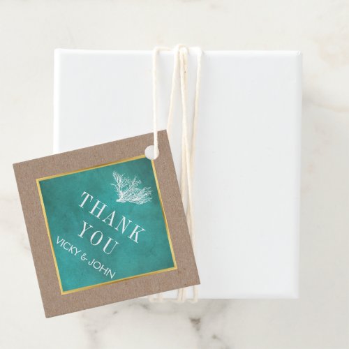 Coral reef kraft paper teal beach summer wedding favor tags