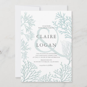 Coral Reef Light Turquoise Blue Beach Wedding Invitation