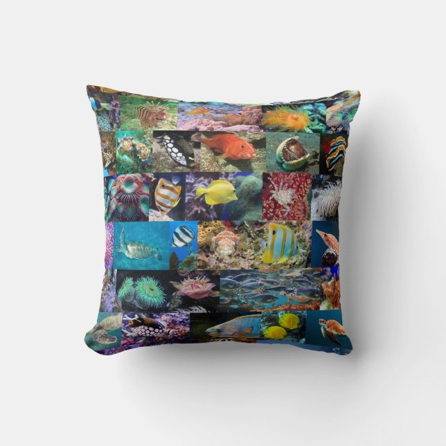 Coral Reef Marine Fish Animals, Educational Kids Throw Pillow (Front)