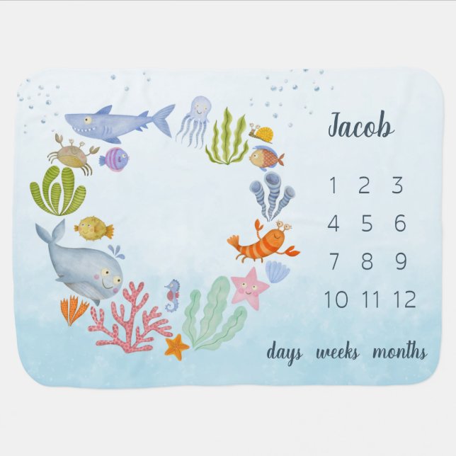 Coral Reef Milestone Baby Blanket (Horizontal)