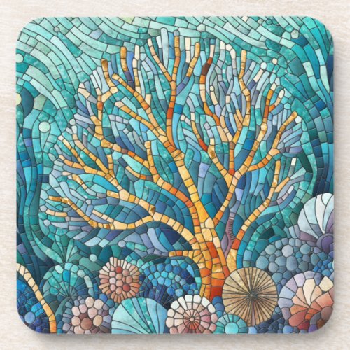 Coral Reef mosaic art Beverage Coaster