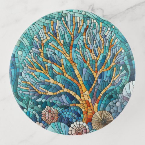 Coral Reef mosaic art Trinket Tray