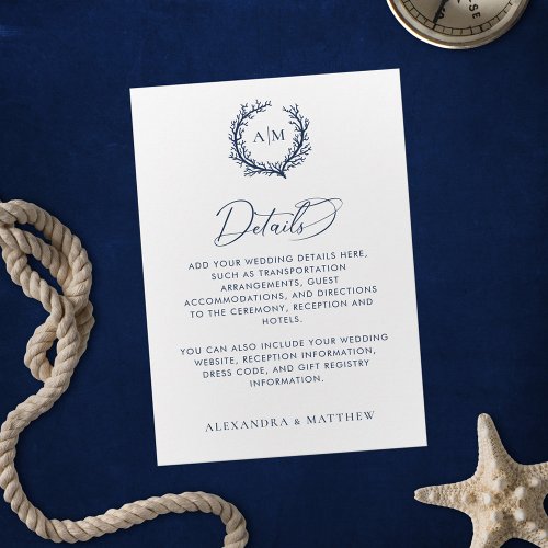 Coral Reef Nautical Wedding Details Enclosure Card