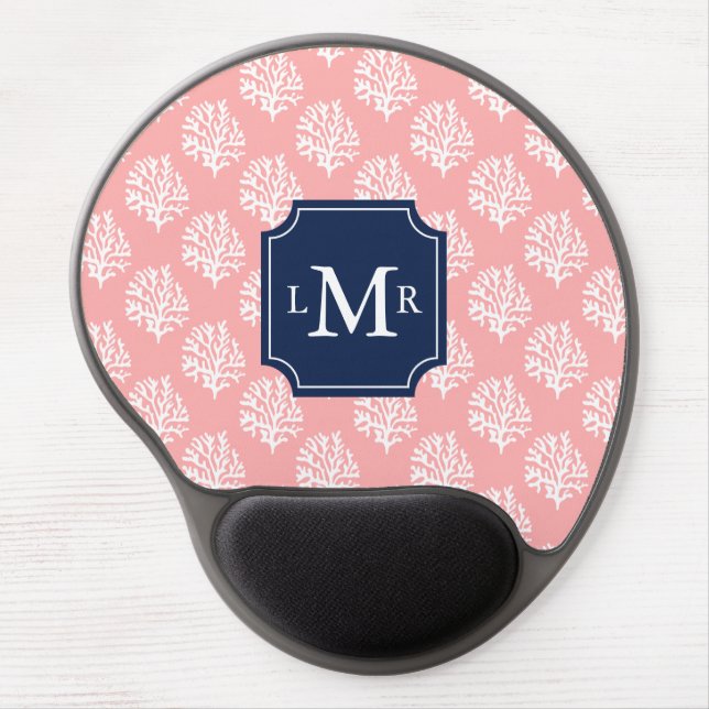 Coral Reef Pattern and Blue Monogram Gel Mouse Pad (Front)