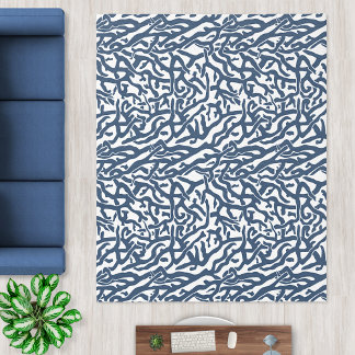 Coral Reef Pattern | Navy Blue White Coastal Beach Rug