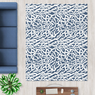 Coral Reef Pattern | White Navy Blue Coastal Beach Rug