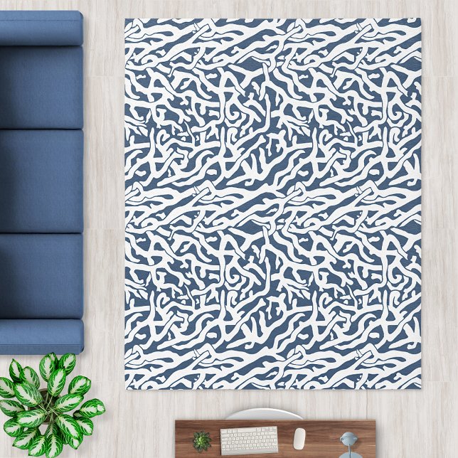 Coral Reef Pattern | White Navy Blue Coastal Beach Rug (Creator Uploaded)