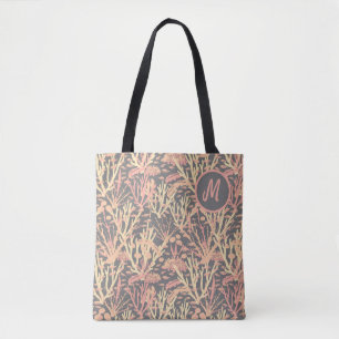 Coral Reef Pink Grey Monogram Tote Bag
