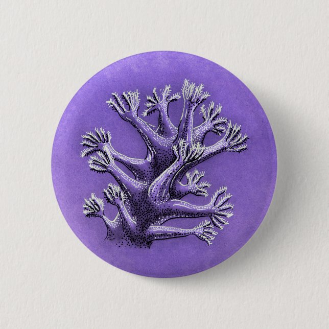 Coral Reef Purple Marine Biology Art Button (Front)