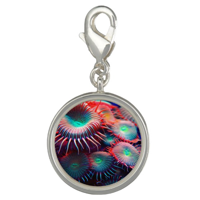 Coral reef red pink teal zoanthids charm (Front)