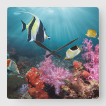 Coral Reef Scenery | Moorish Idol Square Wall Clock