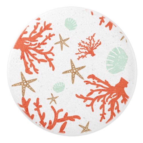 Coral Reef  Sea Shells Beach Orange Ceramic Knob