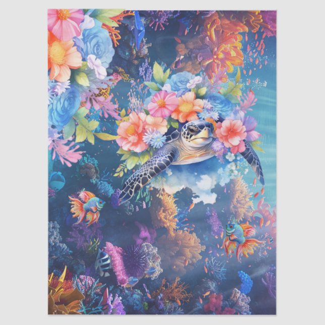 Coral Reef, Sea Turtle & Fish Decoupage Tissue Paper (Front)