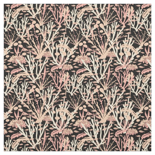 Coral Reef Seabed Pattern on Black Fabric (Swatch)