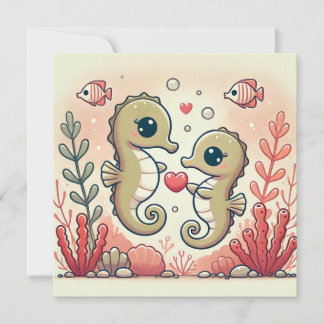 Coral Reef Seahorse Love Card